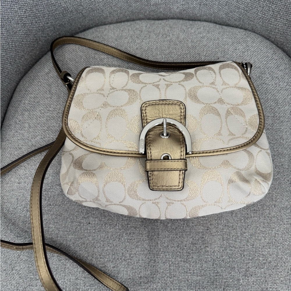 Vintage Coach SoHo Crossbody Bag in Cream and Gold